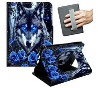 JANENFNA Case for Amazon Fire Max 11 Tablet (13th Gen, 2023 Release) - Slim Smart Cover with Hand Strap & Auto Wake/Sleep, Wolf with Blue Roses
