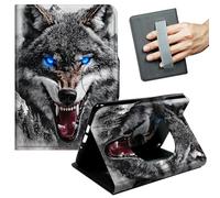 JANENFNA Case for Amazon Fire Max 11 Tablet (13th Gen, 2023 Release) - Slim Smart Cover with Hand Strap & Auto Wake/Sleep, Fierce Blue - Eyed Wolf