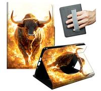 JANENFNA Case for Amazon Fire Max 11 Tablet (13th Gen, 2023 Release) - Slim Smart Cover with Hand Strap & Auto Wake/Sleep, Fiery Charging Bull