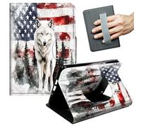 JANENFNA Case for Amazon Fire Max 11 Tablet (13th Gen, 2023 Release) - Slim Smart Cover with Hand Strap & Auto Wake/Sleep, USA Flag White Wolf