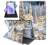 JANENFNA Case for Amazon Kindle Fire 7 (9th/7th/5th Generation, 2019/2017/2015 Release), 360 Degree Rotating Slim Kickstand Stand Smart Cover with Auto Wake/Sleep,Snowy Church Scene