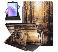 JANENFNA Case for Amazon Kindle Fire 7 (9th/7th/5th Generation, 2019/2017/2015 Release), 360 Degree Rotating Slim Kickstand Stand Smart Cover with Auto Wake/Sleep,Autumn Forest Deer