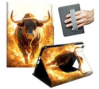 JANENFNA Case for Amazon Kindle Fire HD 8 (8th/7th/6th Gen, 2018/2017/2016 Release), Slim Smart Cover with Hand Strap & Auto Wake/Sleep, Fiery Charging Bull