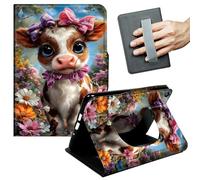 JANENFNA Case for Amazon Kindle Fire HD 8 (8th/7th/6th Gen, 2018/2017/2016 Release), Slim Smart Cover with Hand Strap & Auto Wake/Sleep, Bow Cow in Flowers