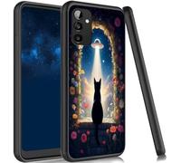 JANENFNA Case for Galaxy A05S, Slim Shock Proof TPU Cover Soft Flexible Rubber Lightweight Protective Phone Case for Samsung Galaxy A05S,Cat UFO Night Sky