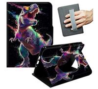 JANENFNA Case for iPad 10th Gen (2022) 10.9" & iPad 11th Gen (A16 2025) 11" - Slim Smart Cover with Hand Strap & Auto Wake/Sleep, Neon T-Rex Dinosaur