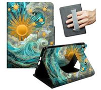 JANENFNA Case for iPad 9.7 Inch (5th/6th Gen 2017/2018) - Slim Smart Cover with Hand Strap & Auto Wake/Sleep, Sun & Wave Pattern