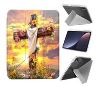 JANENFNA Case for iPad mini 7 (A17 Pro) 2024 / iPad mini 6 2021 with Pencil Holder, Ultra Thin Lightweight Y-Shaped Stand Cover Auto Wake/Sleep,Flower Cross