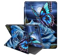 JANENFNA Case for iPad Pro 11 inch 4th/3rd/2nd Generation 2022/2021/2020, 360 Degree Rotating Swivel Stand PU Leather Case for iPad Air 5th/4th Gen 10.9'' 2022/2020, Butterfly on Blue Rose