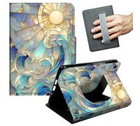 JANENFNA Case for iPad Pro 12.9" (2020-2022) & iPad Air 13" (2024/2025) - Slim Smart Cover with Hand Strap & Auto Wake/Sleep, Sun & Wave Art