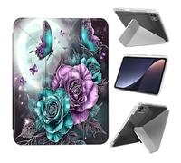 JANENFNA Case for iPad Pro 13 inch M4 2024 with Pencil Holder, Ultra Thin Lightweight Y-Shaped Stand Cover Auto Wake/Sleep,Moon & Butterflies