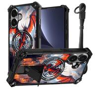 JANENFNA case for iPhone 17 Phone,Double Layer Protective case Anti-Drop and Anti-Scratch,2025 New with Folding Stand for Men Women Girls for iPhone 17 6.3",Fire-Breaking Evil Dragon