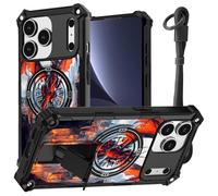 JANENFNA case for iPhone 17 Pro Max Phone,Double Layer Protective case Anti-Drop and Anti-Scratch,2025 New with Folding Stand for Men Women Girls for iPhone 17 Pro Max 6.9",Fire-Breaking Evil Dragon