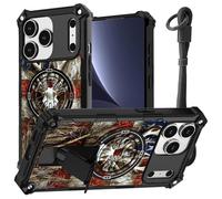 JANENFNA case for iPhone 17 Pro Max Phone,Double Layer Protective case Anti-Drop and Anti-Scratch,2025 New with Folding Stand for Men Women Girls for iPhone 17 Pro Max 6.9",Deer Skull & Flag