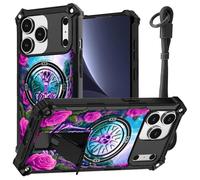 JANENFNA case for iPhone 17 Pro Phone,Double Layer Protective case Anti-Drop and Anti-Scratch,2025 New with Folding Stand for Men Women Girls for iPhone 17 Pro 6.3",Purple Skull in Nature