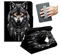 JANENFNA Case for Kindle (10th Gen, 2019 Release) - Slim Smart Cover with Hand Strap & Auto Wake/Sleep, Feathered Wolf