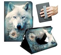 JANENFNA Case for Kindle Paperwhite (10th Gen, 2018 Release) - Slim Smart Cover with Hand Strap & Auto Wake/Sleep, White Wolf with Flowers