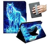 JANENFNA Case for Kindle Paperwhite (10th Gen, 2018 Release) - Slim Smart Cover with Hand Strap & Auto Wake/Sleep, Blue Fire Wolf