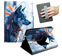 JANENFNA Case for Kindle Paperwhite (10th Gen, 2018 Release) - Slim Smart Cover with Hand Strap & Auto Wake/Sleep, Tribal Feathered Wolf