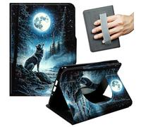 JANENFNA Case for Kindle Paperwhite (10th Gen, 2018 Release) - Slim Smart Cover with Hand Strap & Auto Wake/Sleep, Wolf & Full Moon