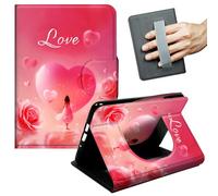 JANENFNA Case for Kindle Scribe (10.2", 1st Gen, 2022/2024 Release) - Slim Smart Cover with Hand Strap & Auto Wake/Sleep, Pink Love Heart Girl Roses
