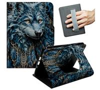 JANENFNA Case for Kindle Scribe (10.2", 1st Gen, 2022/2024 Release) - Slim Smart Cover with Hand Strap & Auto Wake/Sleep, Blue Tribal Wolf