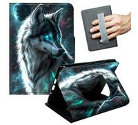 JANENFNA Case for Kindle Scribe (10.2", 1st Gen, 2022/2024 Release) - Slim Smart Cover with Hand Strap & Auto Wake/Sleep, Space Neon Wolf