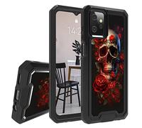 JANENFNA Case for Motorola Moto G Power 2023 5G, Double-Layer Heavy-Duty Shockproof Case for Women Man, Impact Resist Durable Phone Case for Moto G Power 2023, Skull Red Flower
