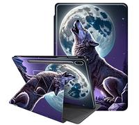 JANENFNA Case for Samsung Galaxy Tab S6 2019 10.5 inch (SM-T860/T865/T867), 360 Degree Rotating Swivel Stand PU Leather Case with Auto Sleep/Wake, Full Moon Wolf