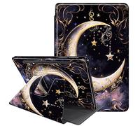 JANENFNA Case for Samsung Galaxy Tab S8 Plus 2022/S7 FE 2021/S7 Plus 2020 12.4 inch, 360 Degree Rotating Swivel Stand PU Leather Case with Auto Sleep/Wake, Crescent Stars in Sky