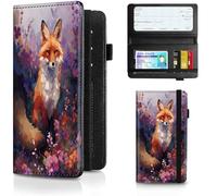 JANENFNA Checkbook Cover for Personal Checkbook, Leather Checkbook Holder with RFID Blocking Function for Women and Men (with Pen Holder & Elastic Strap), Flowers Fox, Classic