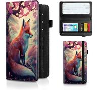 JANENFNA Checkbook Cover for Personal Checkbook, Leather Checkbook Holder with RFID Blocking Function for Women and Men (with Pen Holder & Elastic Strap), Cherry Blossoms Fox, Classic
