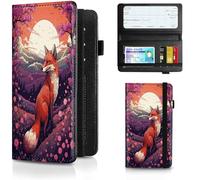 JANENFNA Checkbook Cover for Personal Checkbook, Leather Checkbook Holder with RFID Blocking Function for Women and Men (with Pen Holder & Elastic Strap), Japanese Fox, Classic