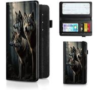 JANENFNA Checkbook Cover for Personal Checkbook, Leather Checkbook Holder with RFID Blocking Function for Women and Men (with Pen Holder & Elastic Strap), Four Wolfs, Classic