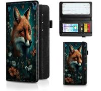 JANENFNA Checkbook Cover for Personal Checkbook, Leather Checkbook Holder with RFID Blocking Function for Women and Men (with Pen Holder & Elastic Strap), Orange Fox Flowers Butterflies, Classic