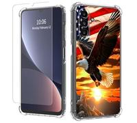 JANENFNA Clear case for Galaxy A13/A04S,[Anti-Yellowing][Drop Protection] Women Girls Man Soft Transparent TPU Scratch-Resistant Shockproof for Galaxy A13/A04S Phone case,Eagle with US Flag