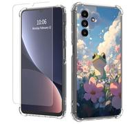 JANENFNA Clear case for Galaxy A14,[Anti-Yellowing][Drop Protection] Women Girls Man Soft Transparent TPU Scratch-Resistant Shockproof for Galaxy A14 Phone case,Green Frog in Flowers