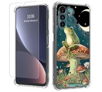 JANENFNA Clear case for Galaxy A14,[Anti-Yellowing][Drop Protection] Women Girls Man Soft Transparent TPU Scratch-Resistant Shockproof for Galaxy A14 Phone case,Frog Sitting Mushroom