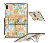 JANENFNA Clear Case for iPad 10th Generation Soft TPU Cover with Foldable Kickstand & Pencil Holder, Shockproof Rugged Cover for iPad 10.9 Inch Case 2023/2022, Floral Wooden Cross