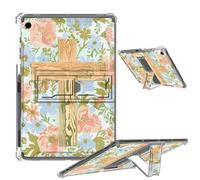 JANENFNA Clear Case for iPad 9th/8th/7th Generation Soft TPU Cover with Foldable Kickstand & Pencil Holder, Shockproof Rugged Cover for iPad 10.2 2021/2020/2019, Floral Wooden Cross