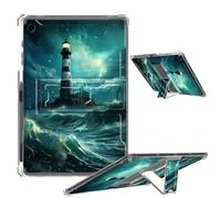 JANENFNA Clear Case for iPad 9th/8th/7th Generation Soft TPU Cover with Foldable Kickstand & Pencil Holder, Shockproof Rugged Cover for iPad 10.2 2021/2020/2019, Lighthouse
