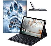 JANENFNA Compatible with iPad 10th Generation Case 10.9 Inch 2022 with Keyboard, Slim Detachable Wireless Bluetooth Keyboard Case for iPad 10th Gen A2696 A2757 A2777 -Snowy Paw Animals