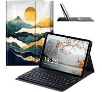 JANENFNA Compatible with iPad 10th Generation Case 10.9 Inch 2022 with Keyboard, Slim Detachable Wireless Bluetooth Keyboard Case for iPad 10th Gen A2696 A2757 A2777 -Golden Mountain Sun