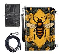 JANENFNA Family Travel Passport Holder for 6, Waterproof Leather Passport Organize Bag Zippered Passport Holder Wallet, Bee Yellow Flower, Modern