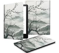 JANENFNA Fire HD 10 Tablet Case 2021, Fire HD 10 Plus Case 11th Generation, Multi-Angle Stand PU Leather Cover for Kindle Fire HD 10/10 Plus 10.1" Auto Wake/Sleep, Mountains Peach Blossom