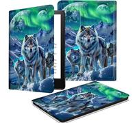JANENFNA Fire HD 10 Tablet Case 2023, Fire HD 10 Plus Case 13th Generation, Multi-Angle Stand PU Leather Cover for Kindle Fire HD 10/10 Plus 10.1" Auto Wake/Sleep, Wolves Snowy Mountains