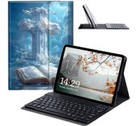 JANENFNA Fire HD 8 2022 Tablet Case with Keyboard, Detachable Wireless Bluetooth Keyboard Case for Kindle Fire HD 8 & 8 Plus Tablet (12/10th Gen, 2022/2020 Release) -Holy Cross with Bible