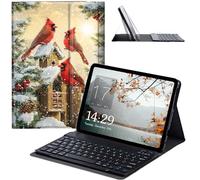 JANENFNA Fire HD 8 2022 Tablet Case with Keyboard, Detachable Wireless Bluetooth Keyboard Case for Kindle Fire HD 8 & 8 Plus Tablet (12/10th Gen, 2022/2020 Release) -Winter Cardinals Bird