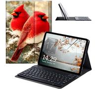 JANENFNA Fire HD 8 2022 Tablet Case with Keyboard, Detachable Wireless Bluetooth Keyboard Case for Kindle Fire HD 8 & 8 Plus Tablet (12/10th Gen, 2022/2020 Release) -Red Cardinals Snowy Twigs