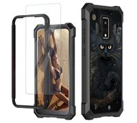 JANENFNA for BLU View 4 B135DL Case, for BLU View 2 2023 Phone Case with Screen Protector Tempered Glass, Shockproof Rugged Impact Resist Phone Case for BLU View 4, Black Trippy Cat